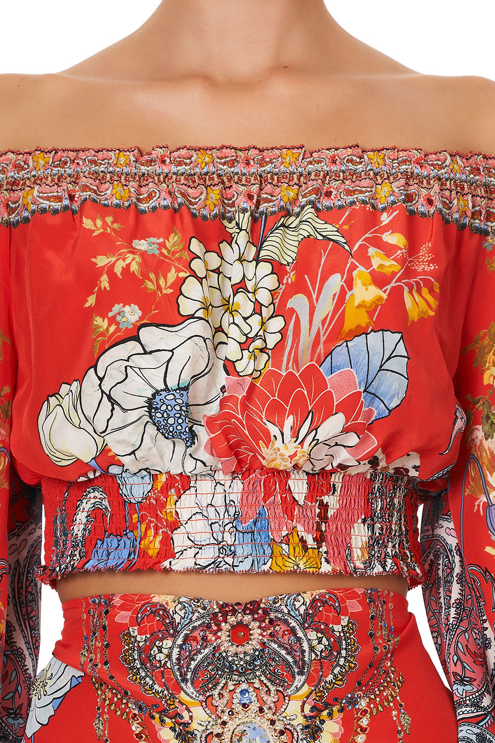 SHIRRED WAIST TOP PAISLEY IN PATCHES