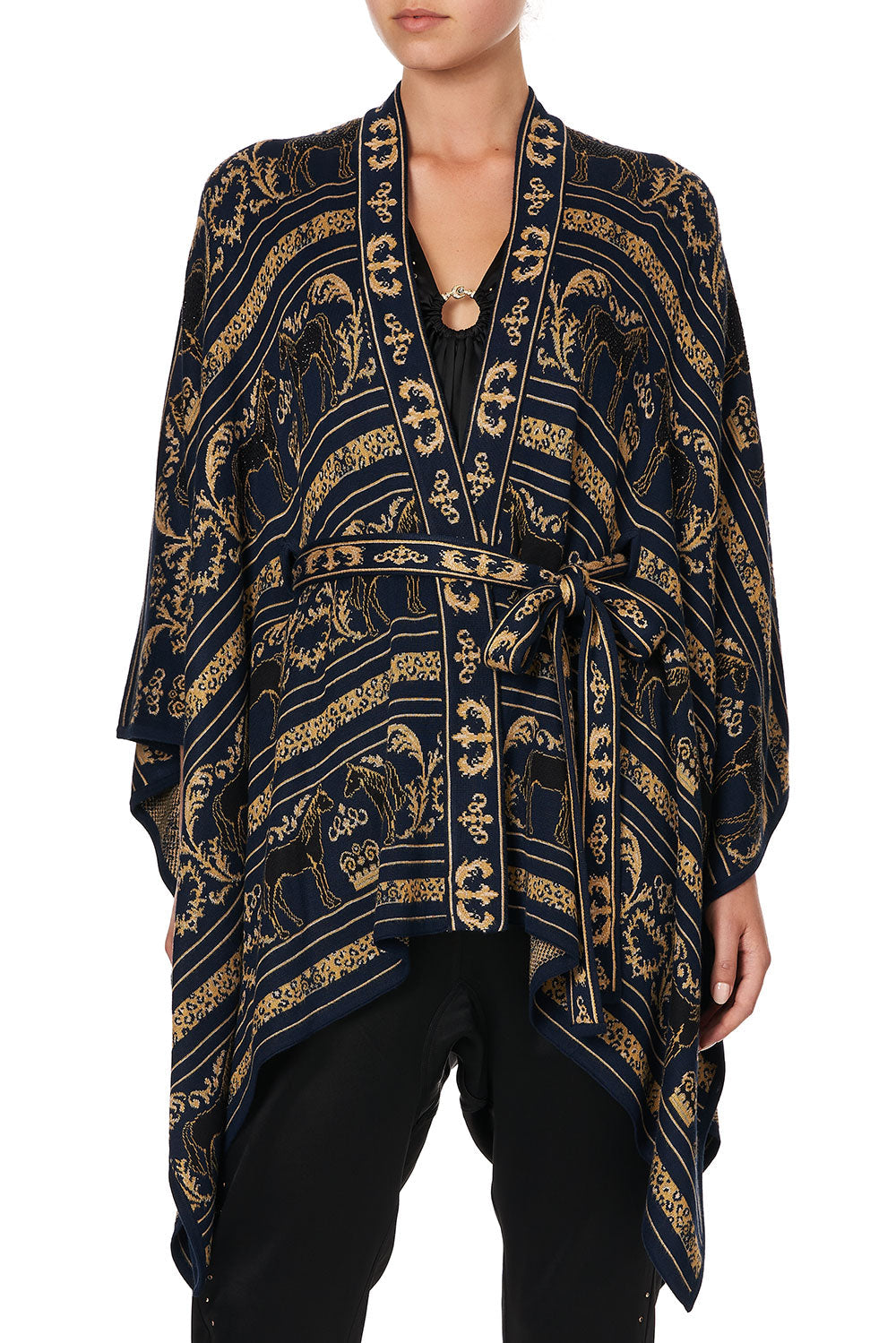 SHORT KNIT PONCHO WITH TIE PUNK OF PRIMROSE