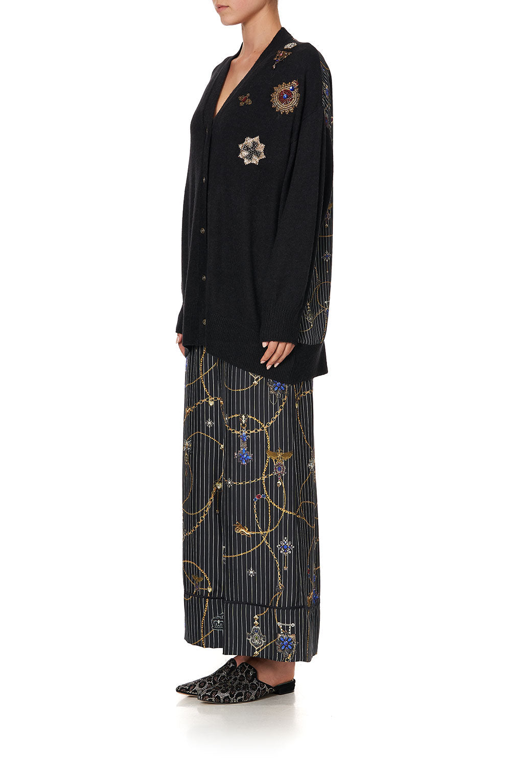 SILK BACK LONG LINE KNIT CARDIGAN PUNK OF PRIMROSE