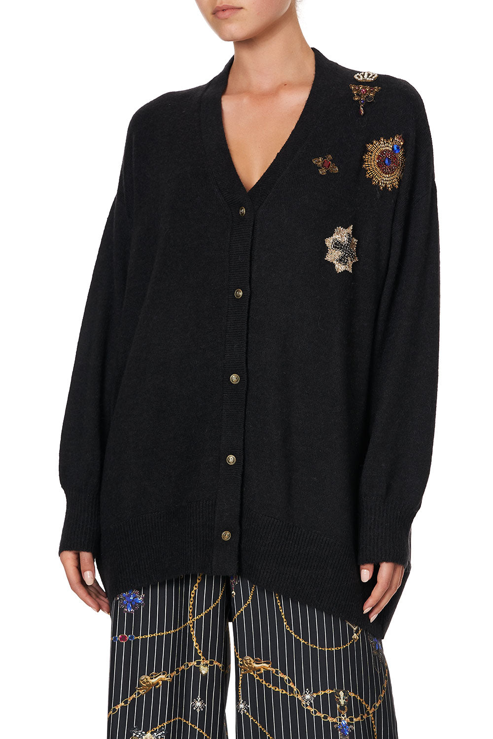 SILK BACK LONG LINE KNIT CARDIGAN PUNK OF PRIMROSE