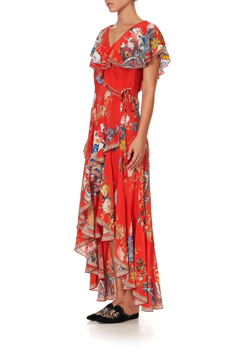 FRILL SLEEVE LONG DRESS PAISLEY IN PATCHES