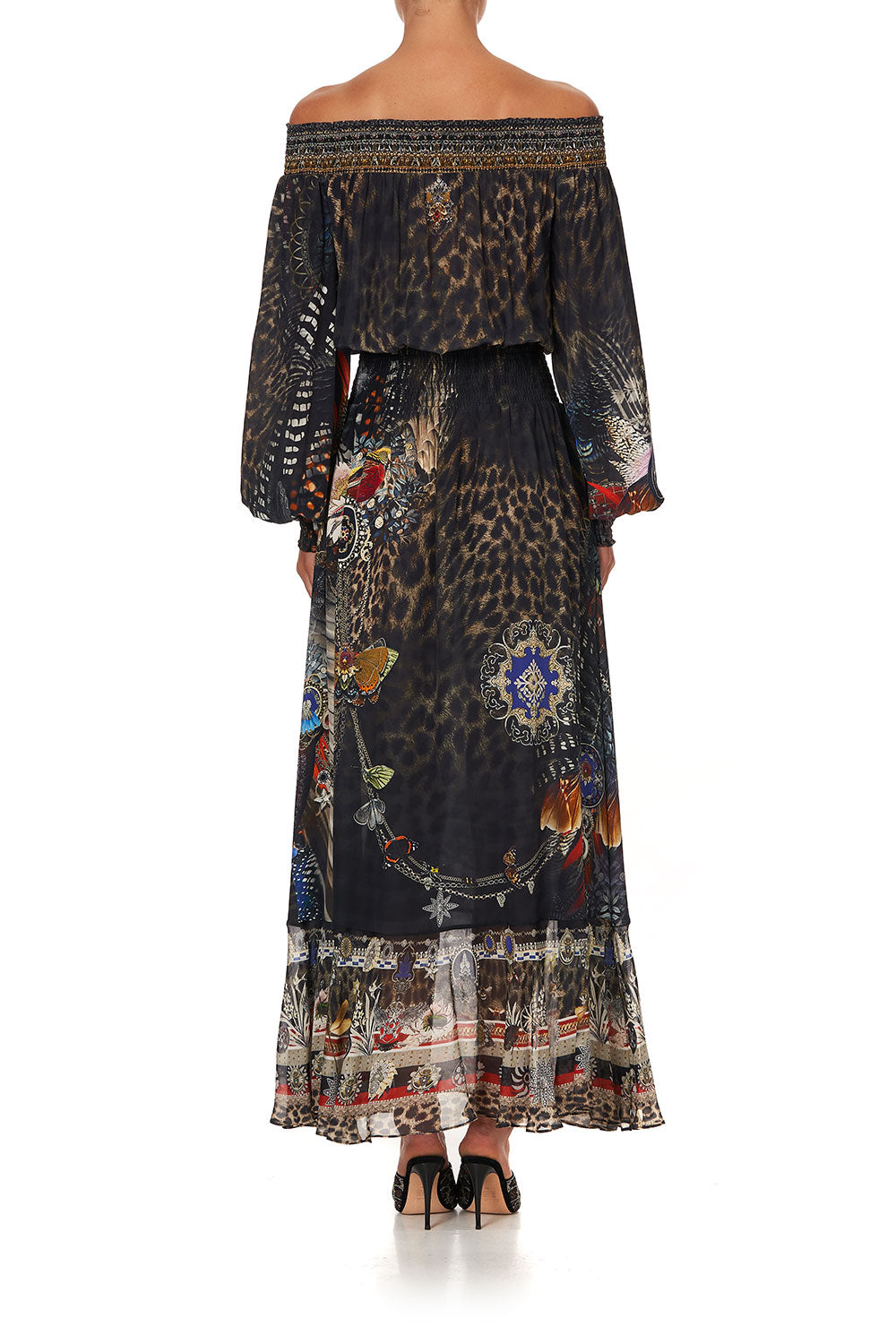 OFF SHOULDER SHIRRED DRESS TREASURE CHASER