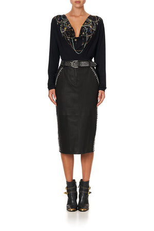 BELTED LEATHER SKIRT LEATHER