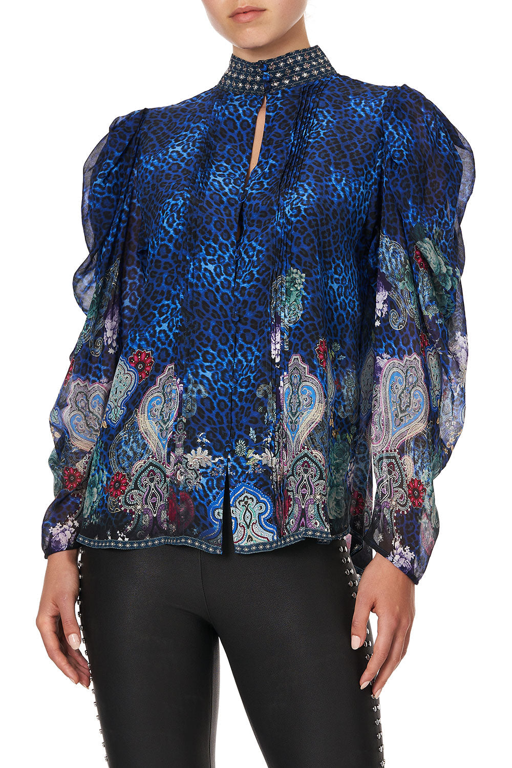 PINTUCK BLOUSE WITH DRAPED SLEEVE CAMDEN MOON