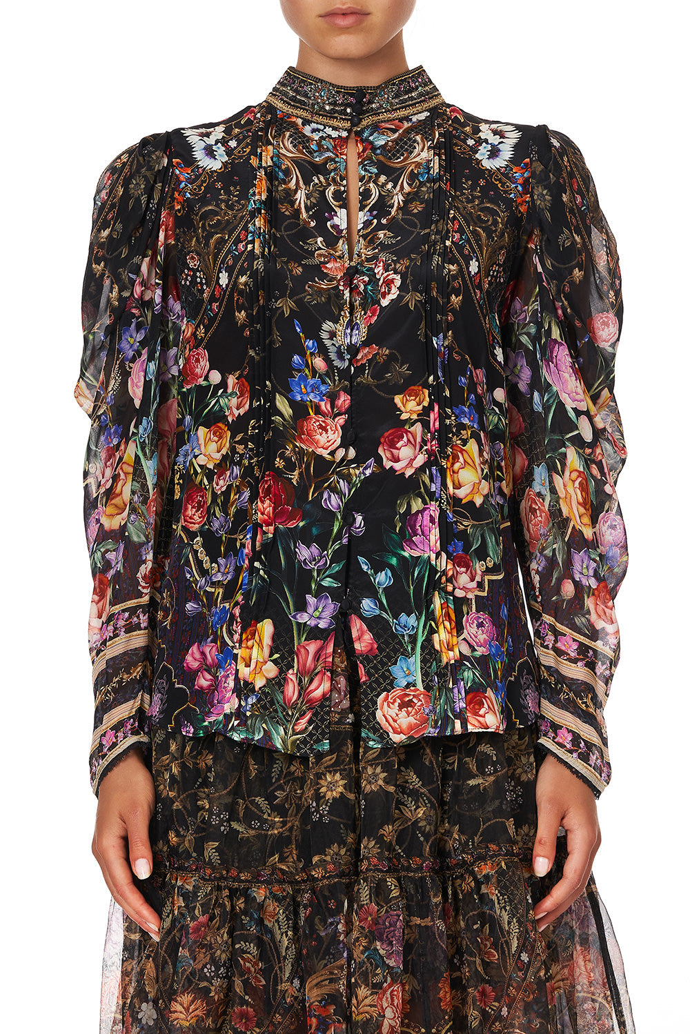 PINTUCK BLOUSE WITH DRAPED SLEEVE BLUSHING MANOR