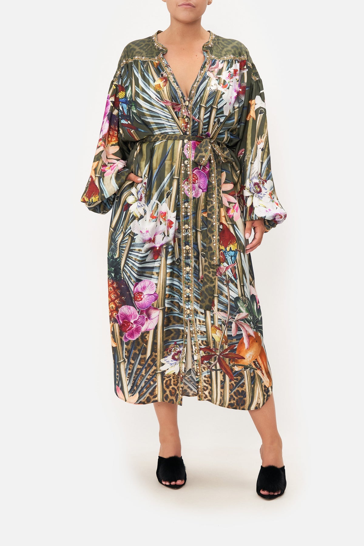 BLOUSON SLEEVE MIDI DRESS PASSPORT TO PARADISE