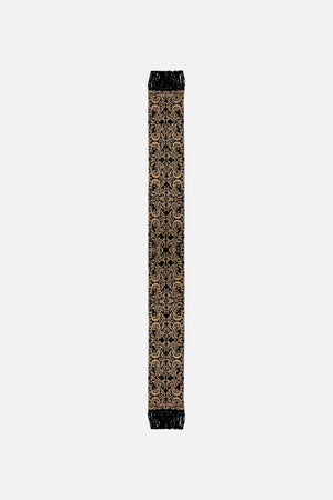 JACQUARD SCARF WITH FRINGING SOLID BLACK