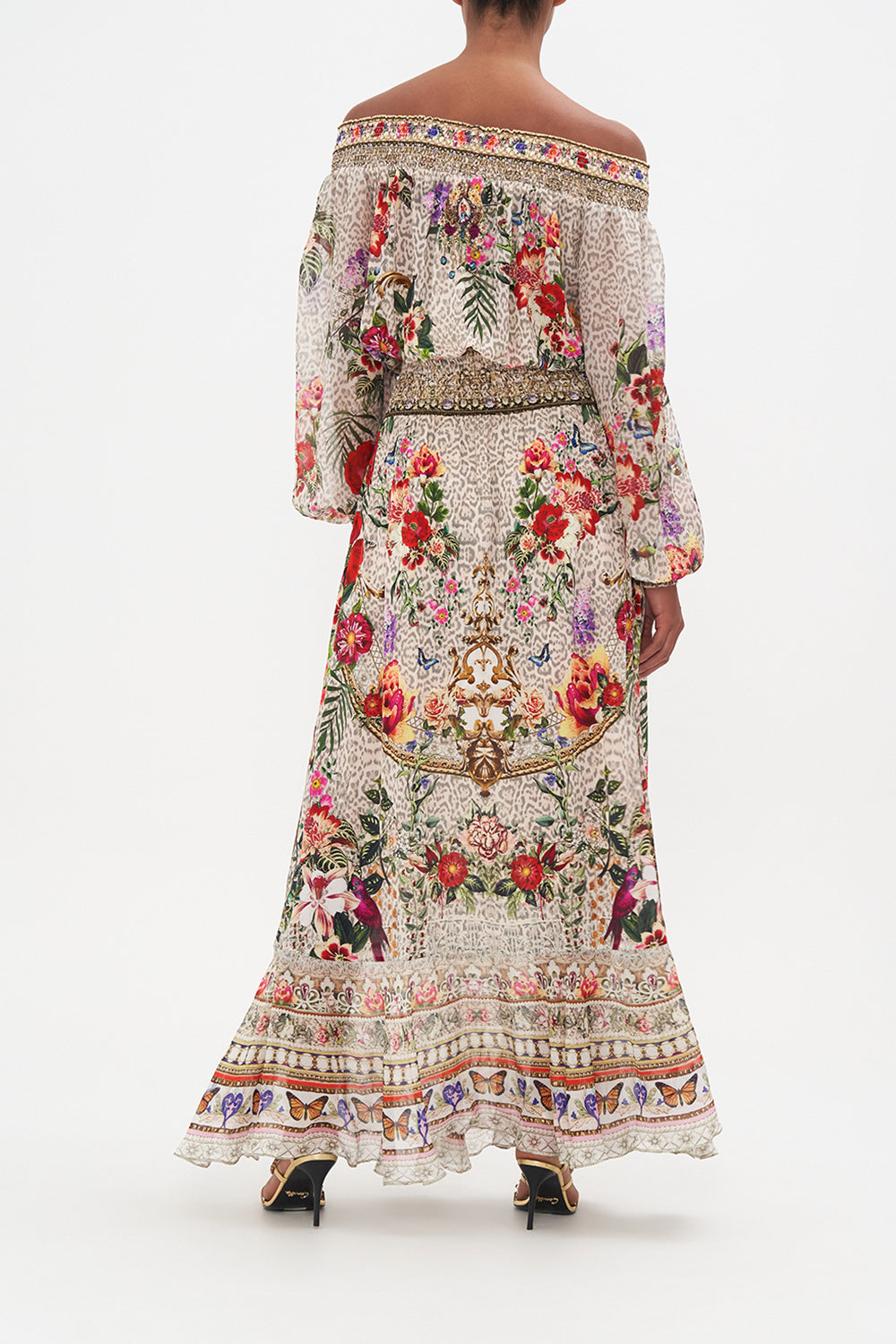 OFF SHOULDER SHIRRED DRESS LEOS BOUQUET