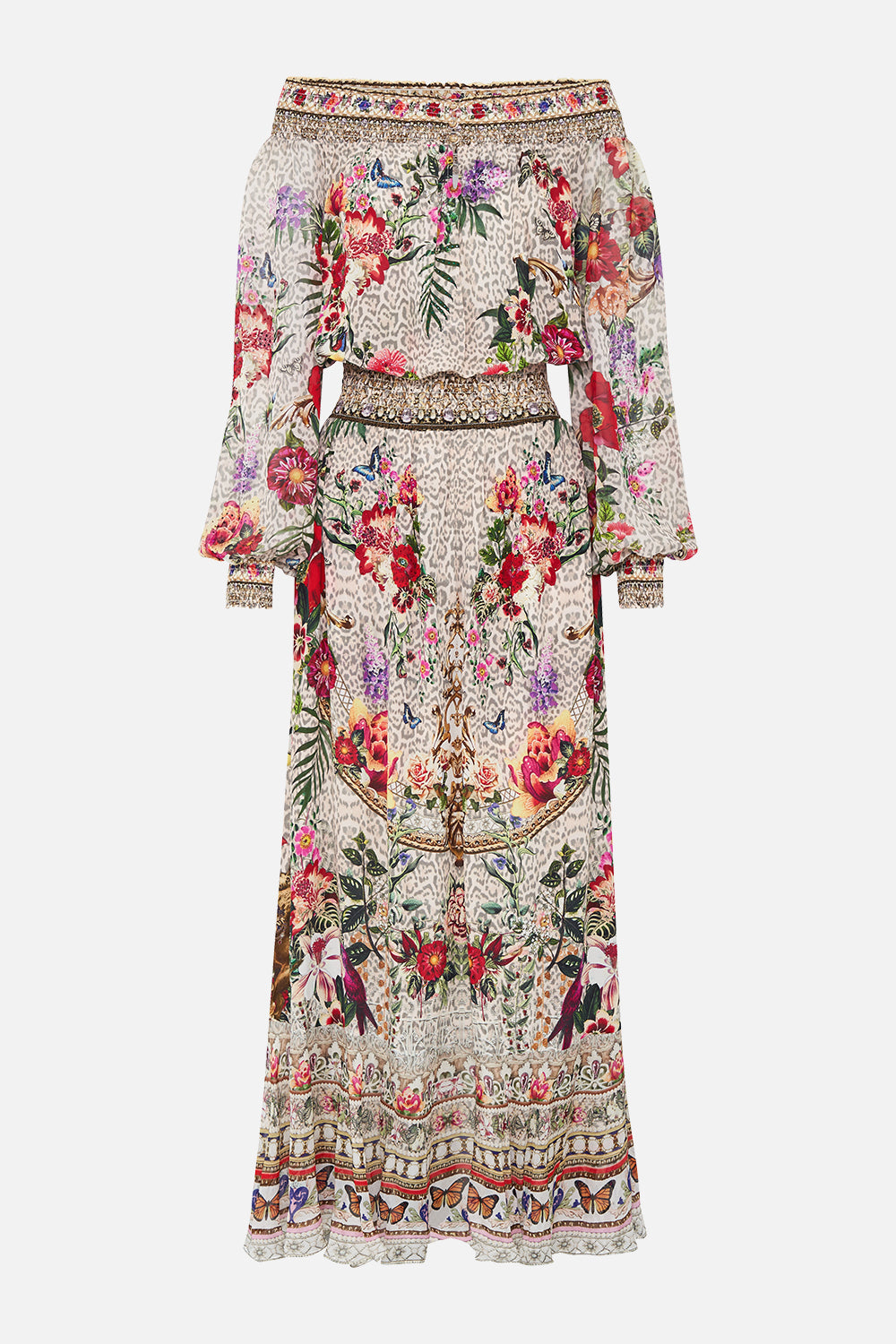 OFF SHOULDER SHIRRED DRESS LEOS BOUQUET