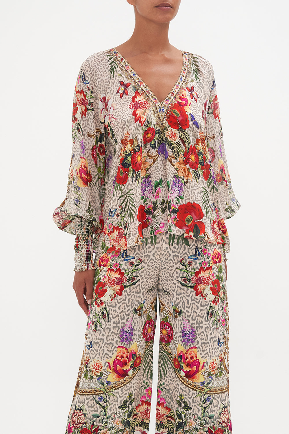 SHIRRED CUFF BLOUSE LEOS BOUQUET