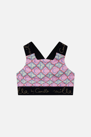 Product view of MILLA BY CAMILLA kids crop top in Tiptoe The Tightrope print