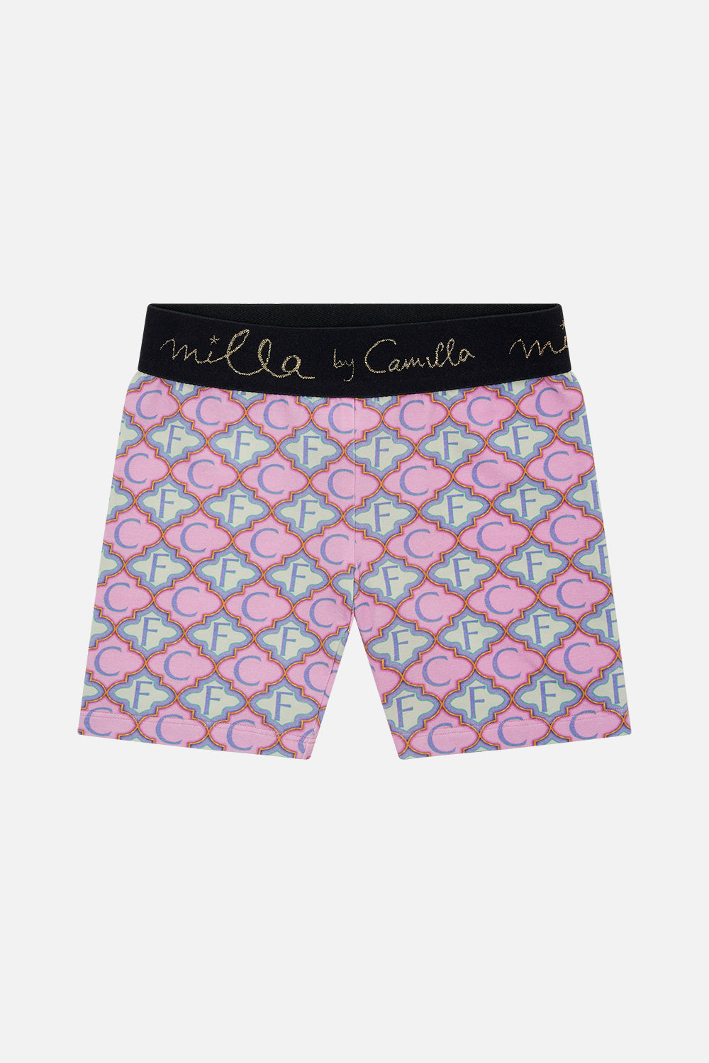 Product view of MILLA BY CAMILLA kids bike short in Tiptoe The Tightrope print