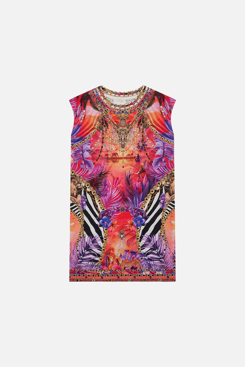 Product view of CAMILLA kids pink printed dress in Wild Loving print