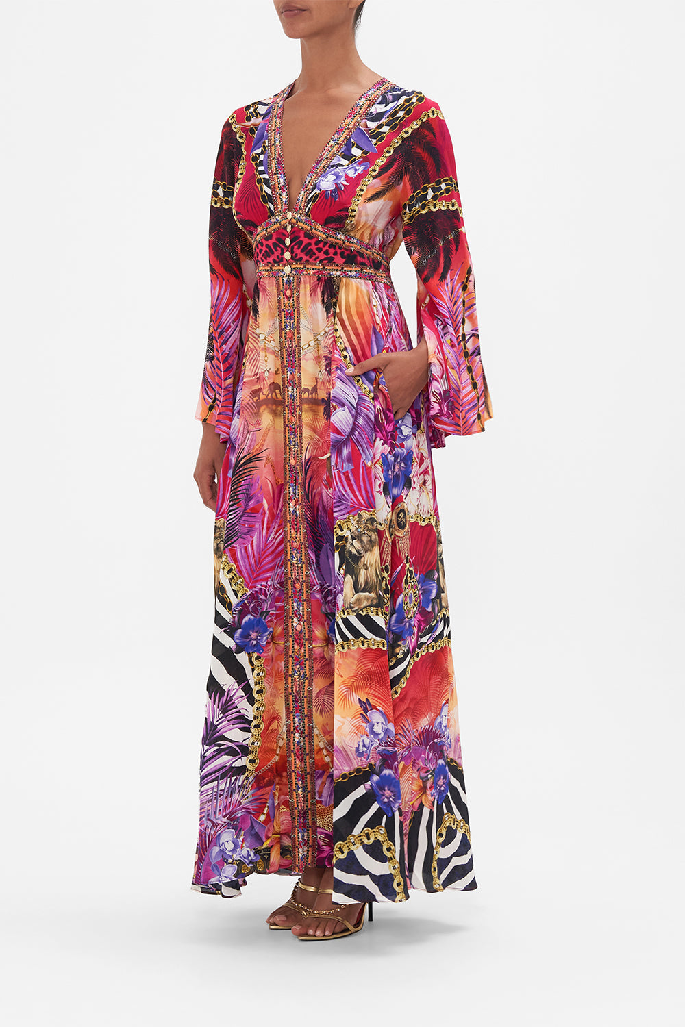 KIMONO SLEEVE DRESS WITH SHIRRING DETAIL TIGER PANTS main image 0