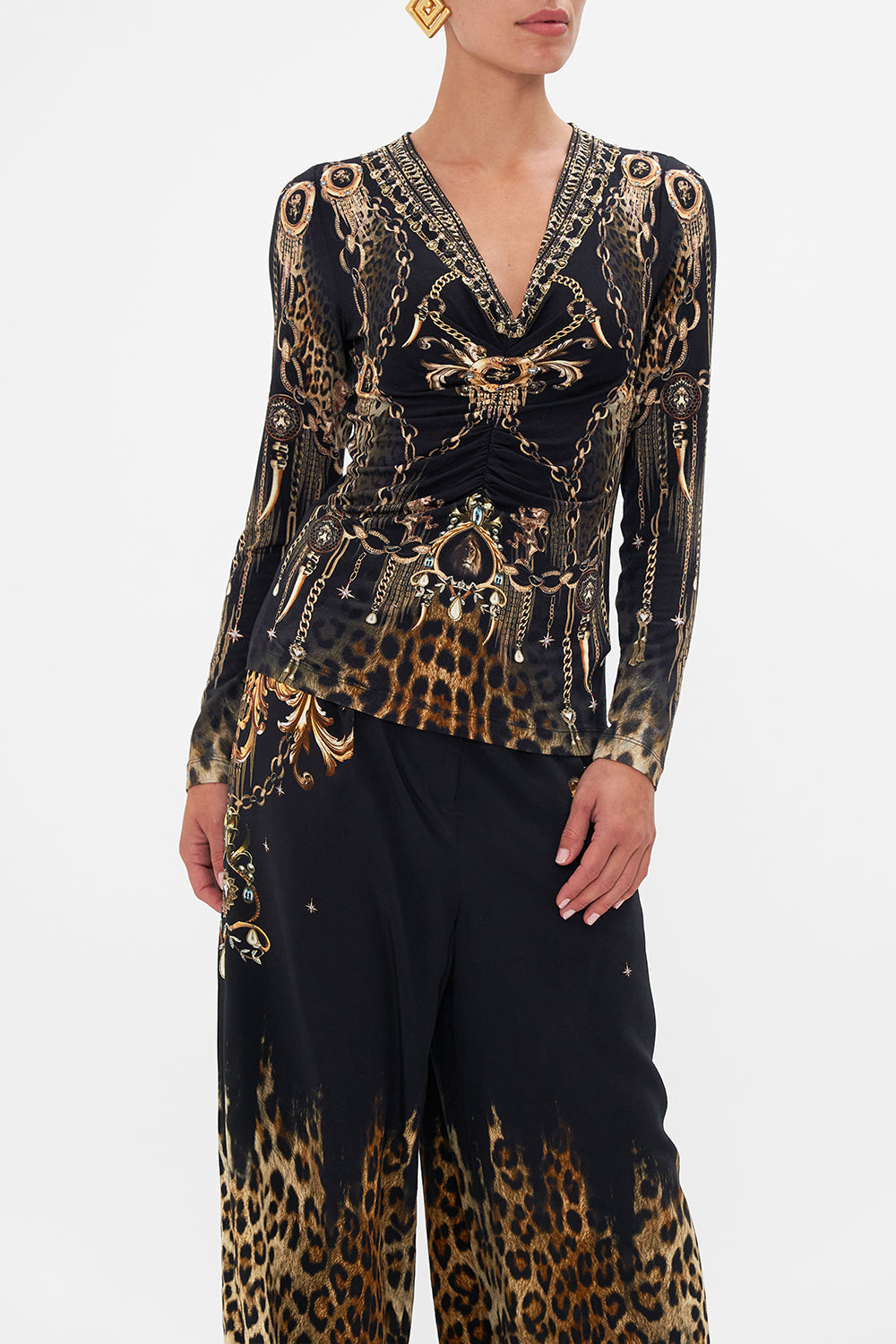 RUCHED LONG SLEEVE JERSEY TOP JUNGLE DREAMING