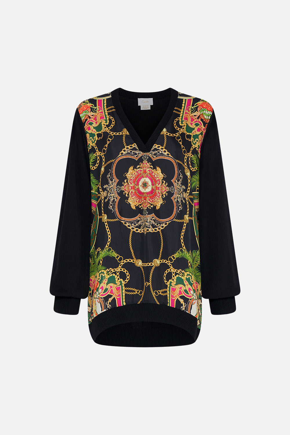 V NECK SILK FRONT JUMPER JEALOUSY AND JEWELS
