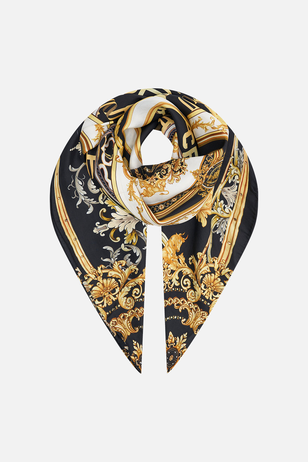 Product view of CAMILLA silk square scarf in Tether Me Not print 