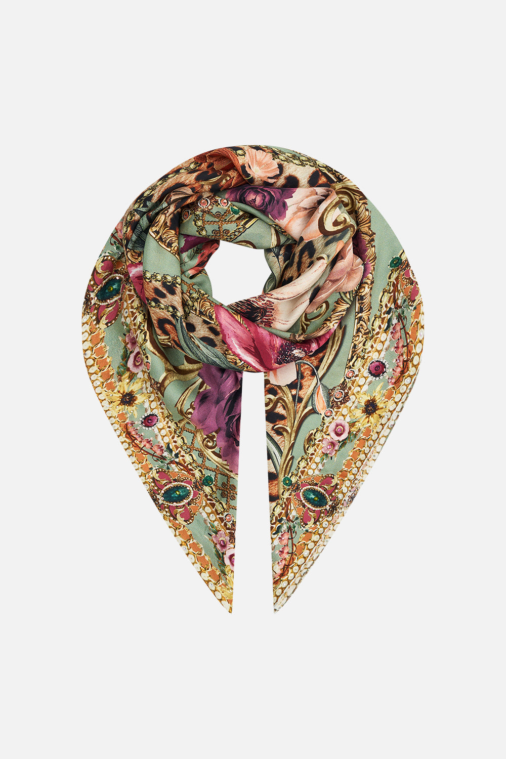 Product view of CAMILLA silk square scarf in floral Grow and Glow print 