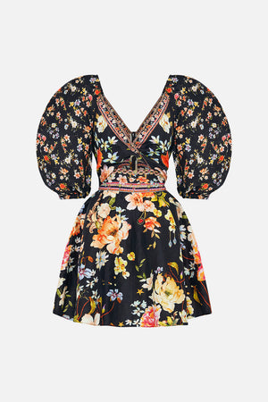 Product view of CAMILLA floral mini dress in Secret History print