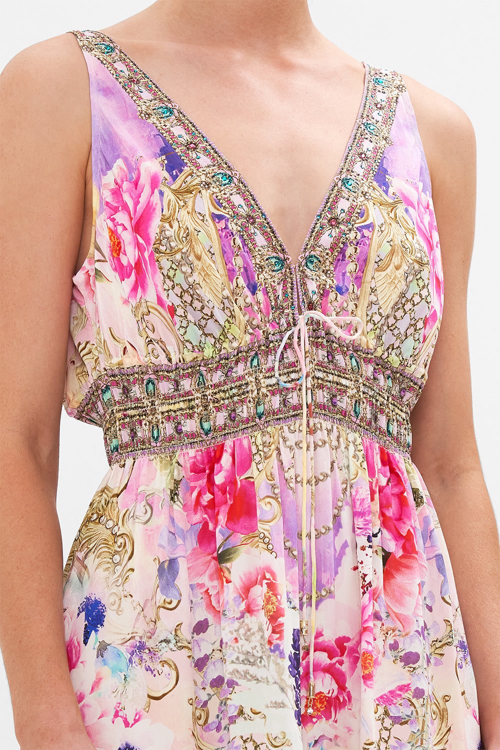 SHIRRED WAIST DETAIL LONG DRESS SONIC SYMPHONIES