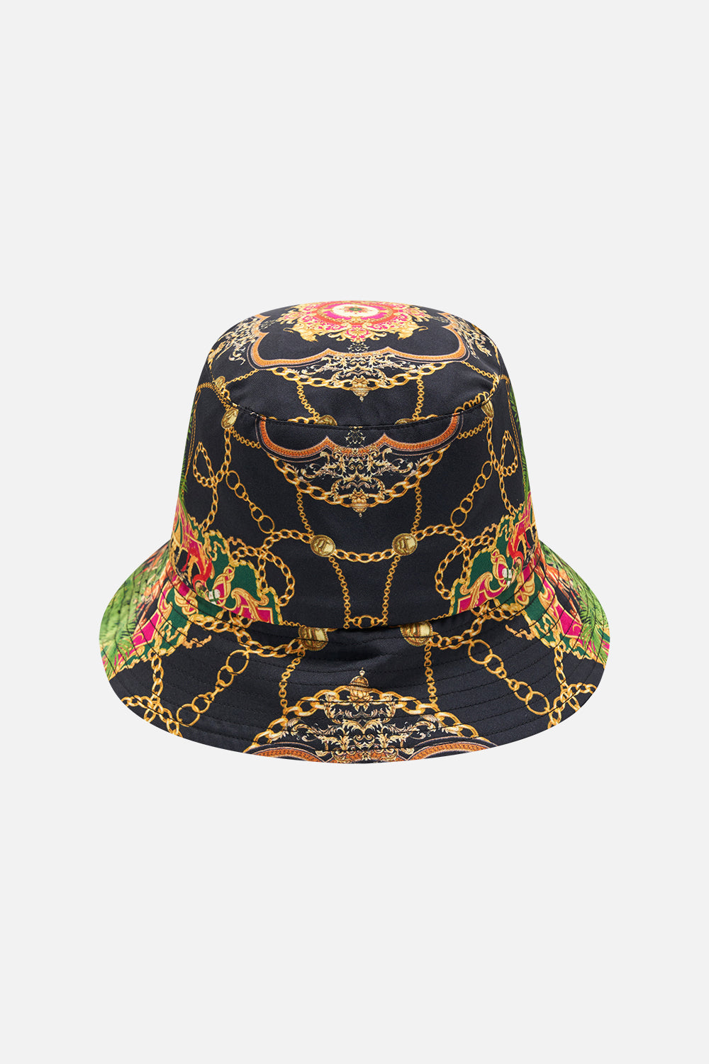 Detail view of CAMILLA bucket hat in Jealousy And Jewels print 