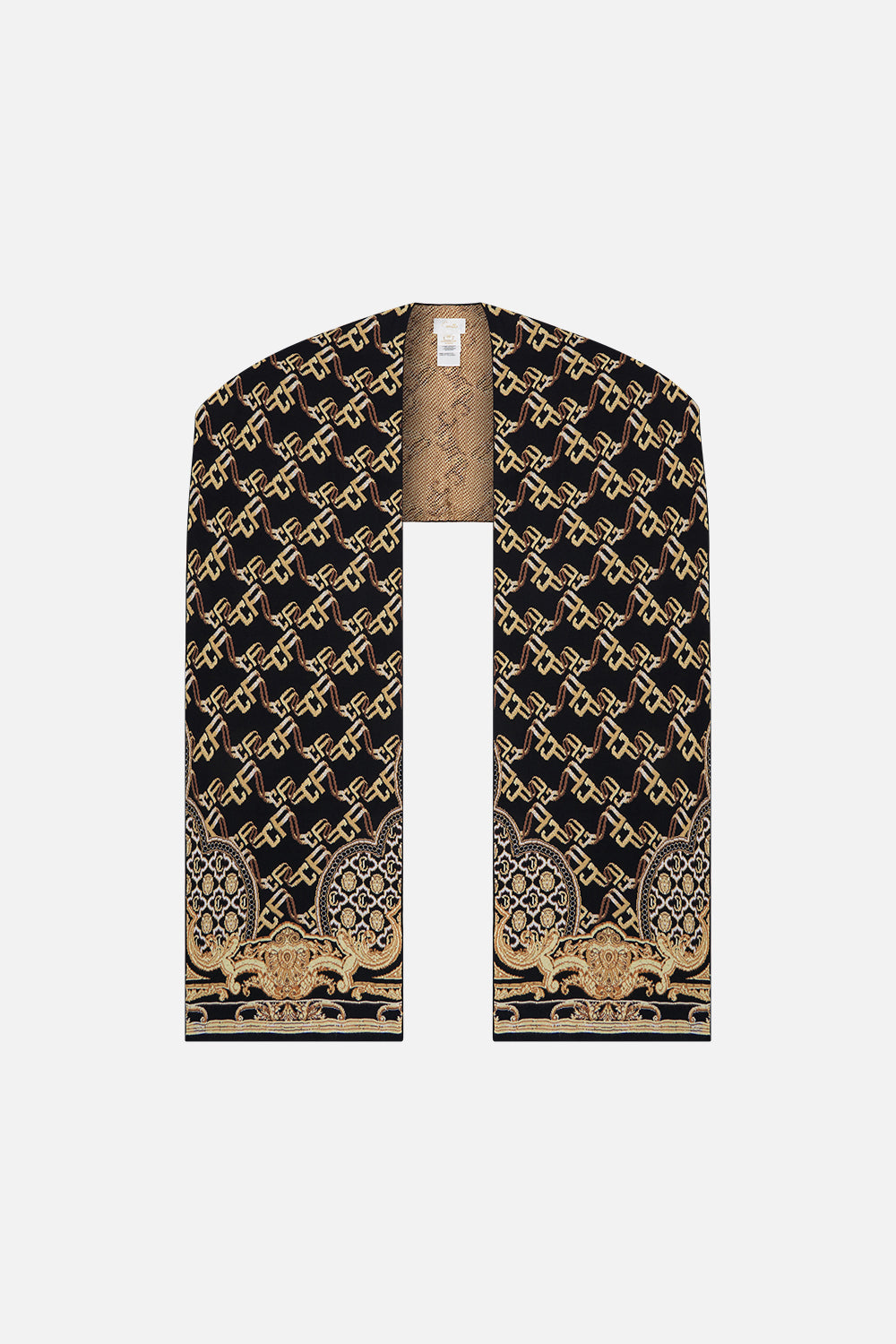 Product view of CAMILLA knit scarf in Tether Me Not jacquard pattern