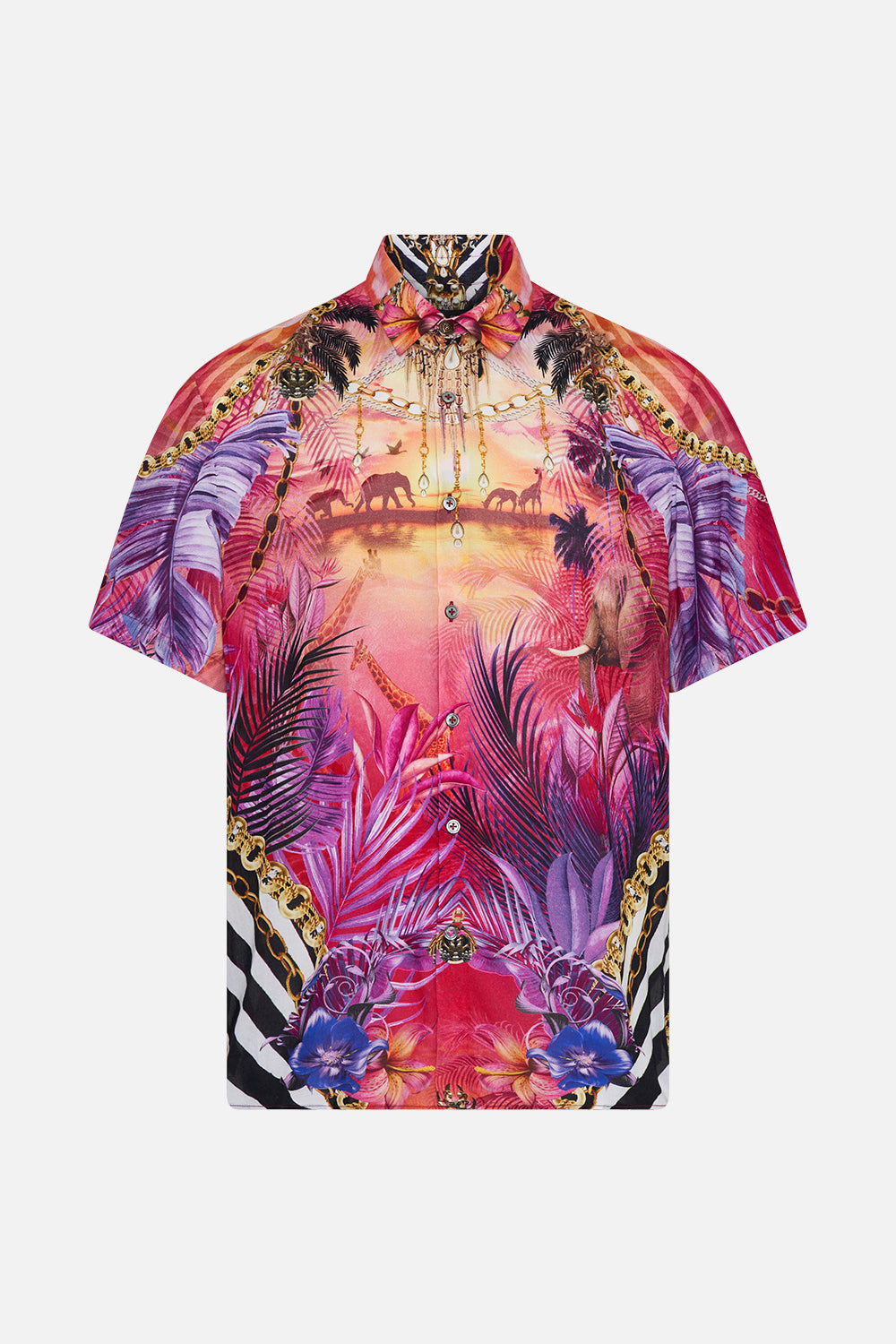 Product view of Hotel Franks by CAMILLA mens tropical short sleeve button through shirt in Wild Loving print