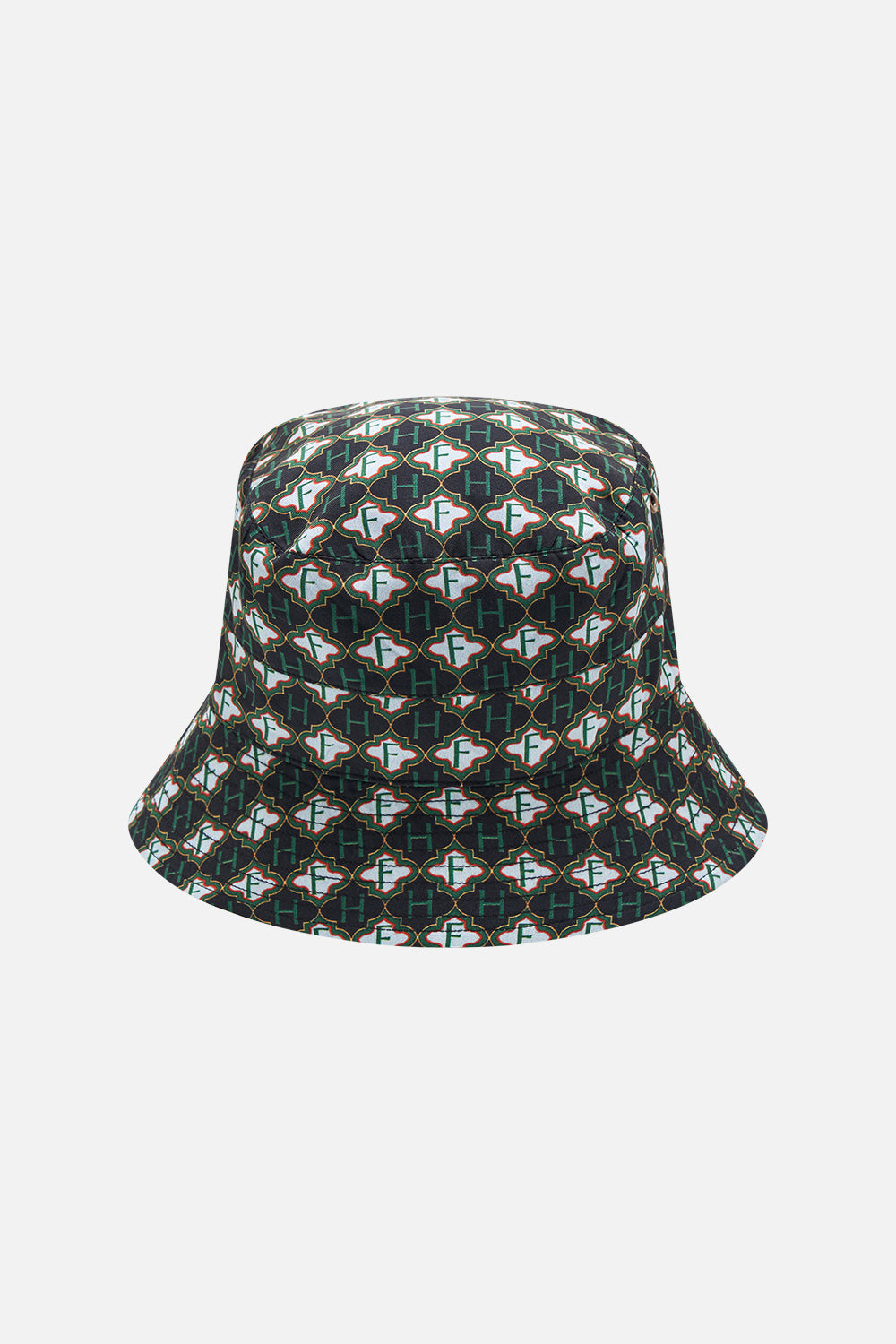 Reversible detail back view of Hotel Franks By CAMILLA mens reversible bucket hat in Jealousy And Jewels print