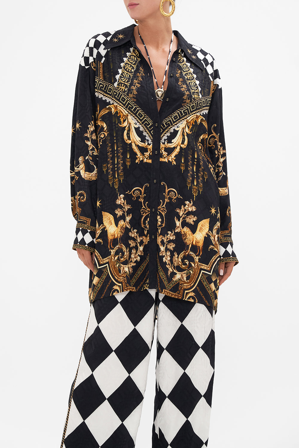 LONG LINE SHIRT WITH YOKE AND BUTTON DETAIL DUOMO DYNASTY