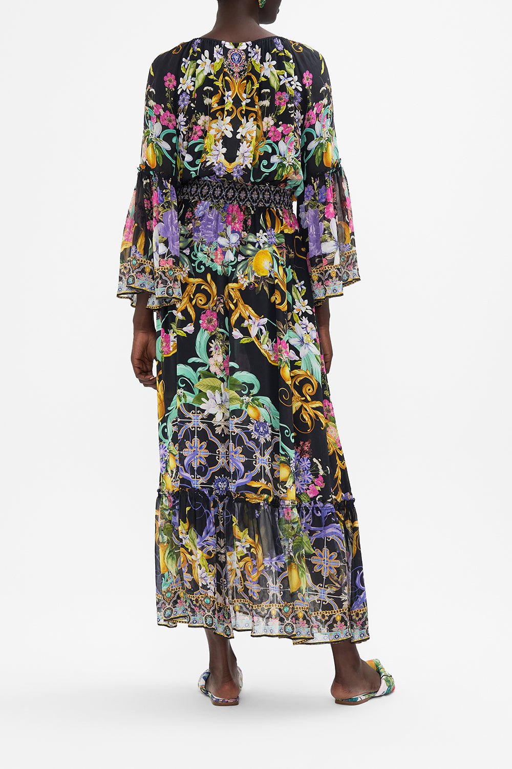 LONG DRESS WITH GATHERED BELL SLEEVE MEET ME IN MARCHESA