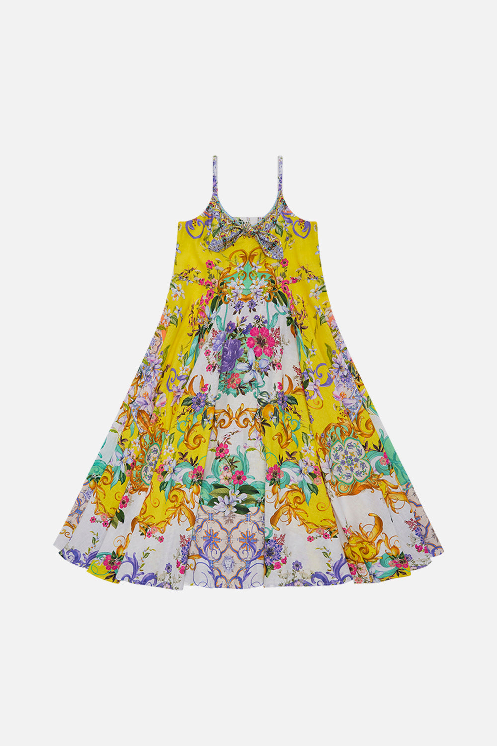Product view of MILLA BY CAMILLA kids yellow floral dress in Caterina Spritz print