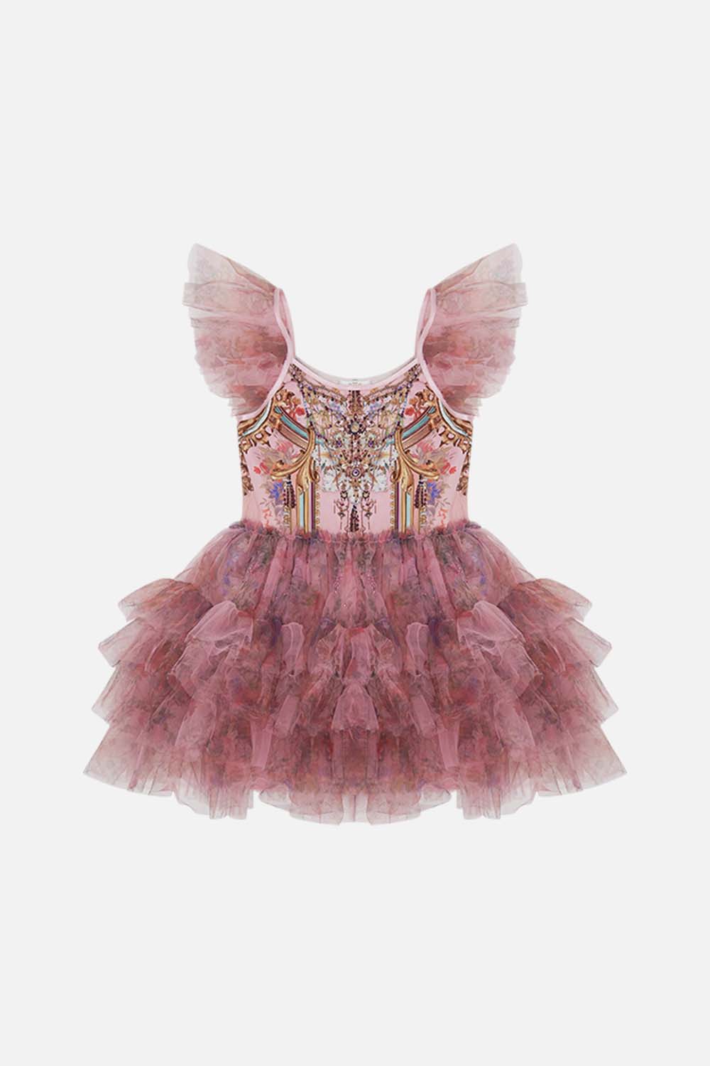 Product view of MILLA BY CAMILLA kids tutu dress in Letters from the Pink Room print