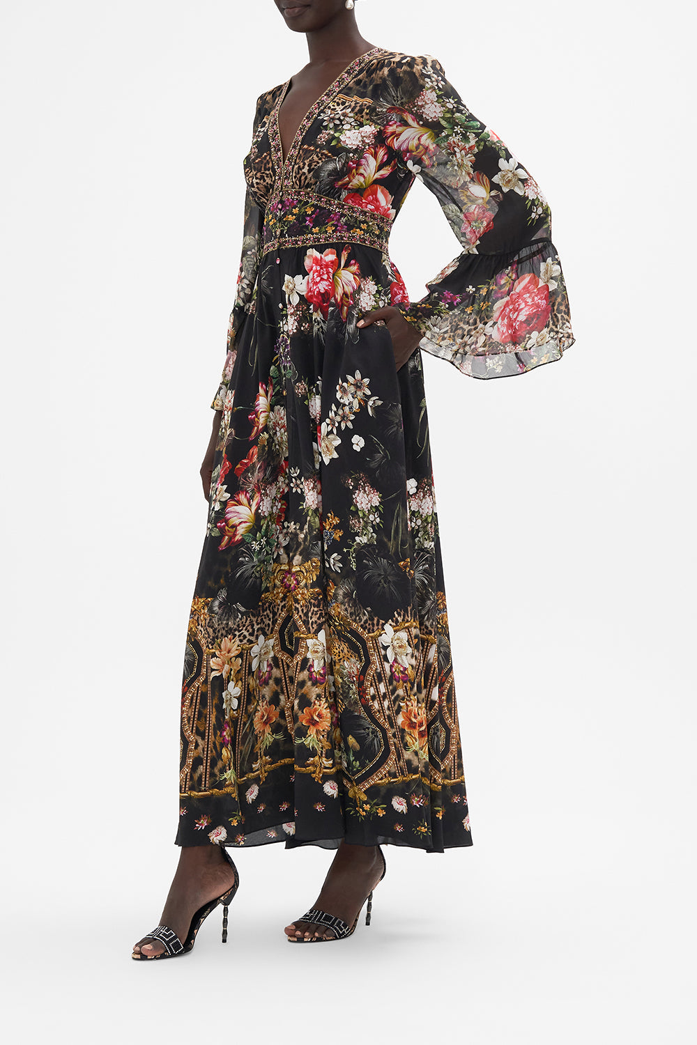 SHAPED WAISTBAND DRESS WITH RUFFLE FRILL SLEEVES A NIGHT AT THE OPERA