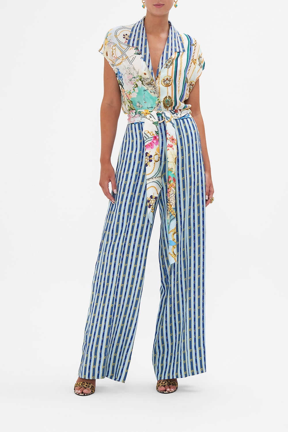 Front view of CAMILLA wide leg pants in Amalfi Lullaby print