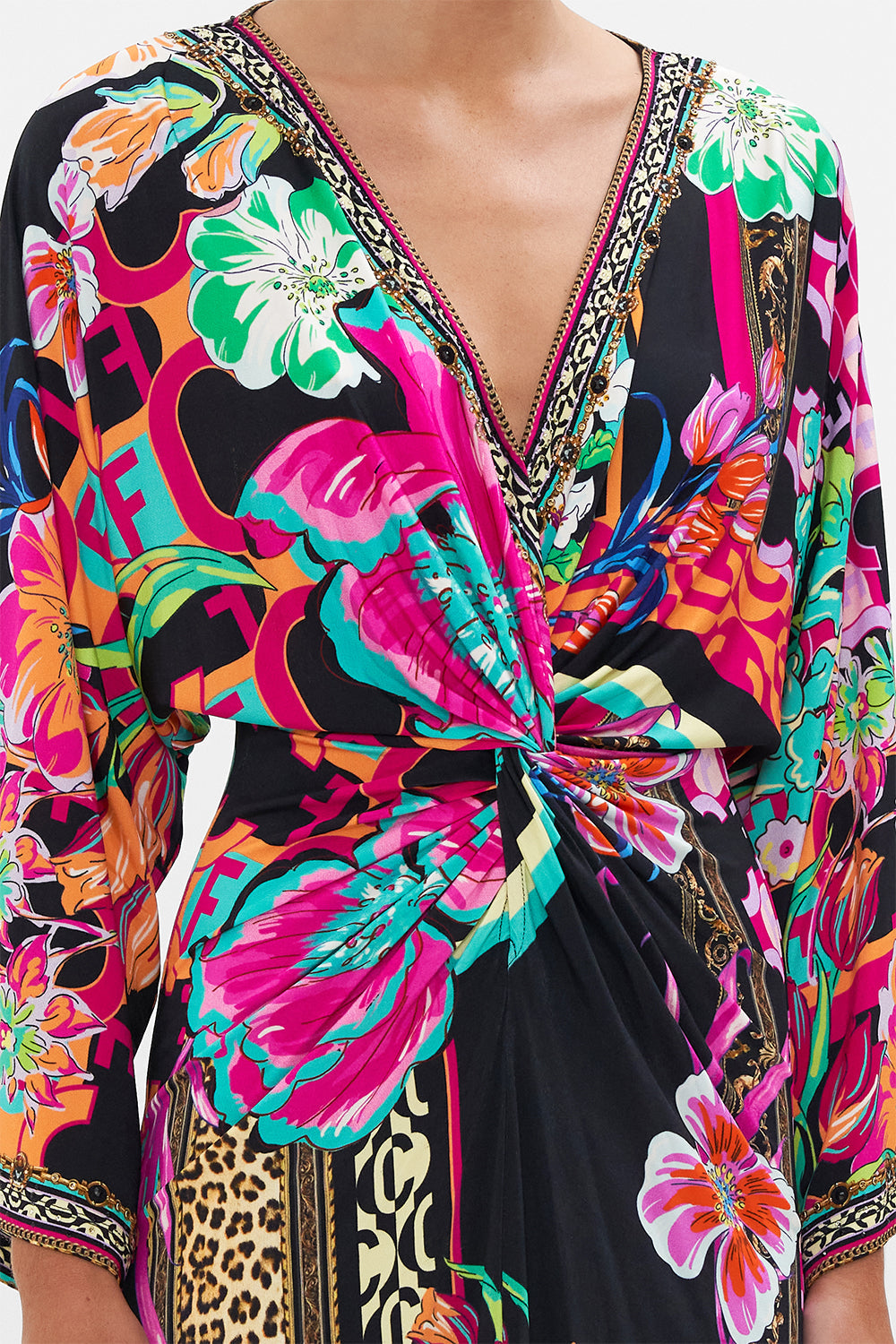 LONG SPLIT FRONT TWIST DRESS PRINTED PRIMA VERA