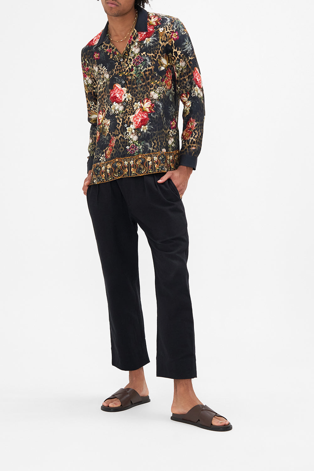 Front view of HOTEL FRANKS BY CAMILLA mens silk shirt in A Night At The Opera  floral print