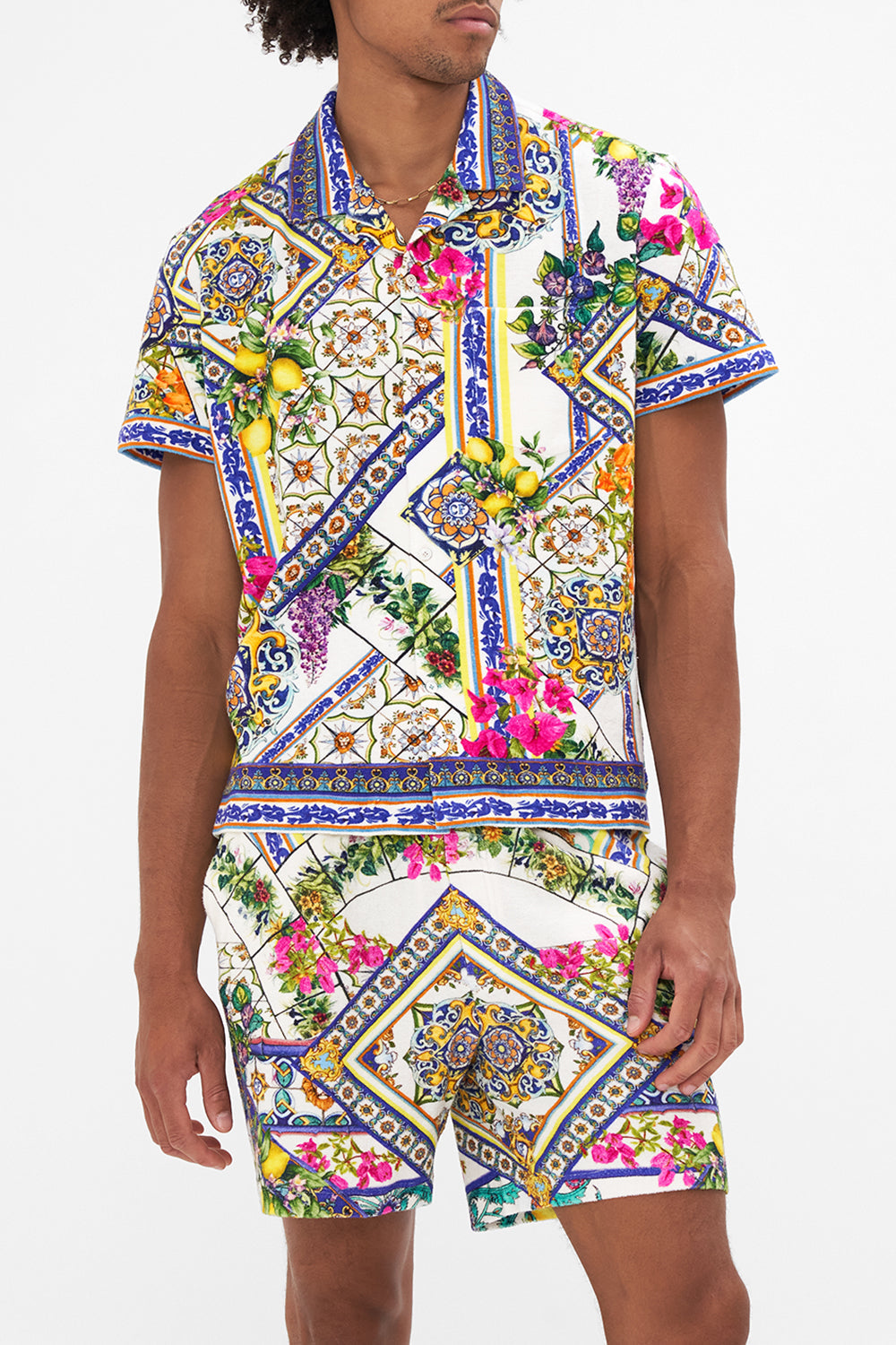 TERRY TOWELLING SHORT SLEEVE BUTTON UP SHIRT AMALFI AMORE