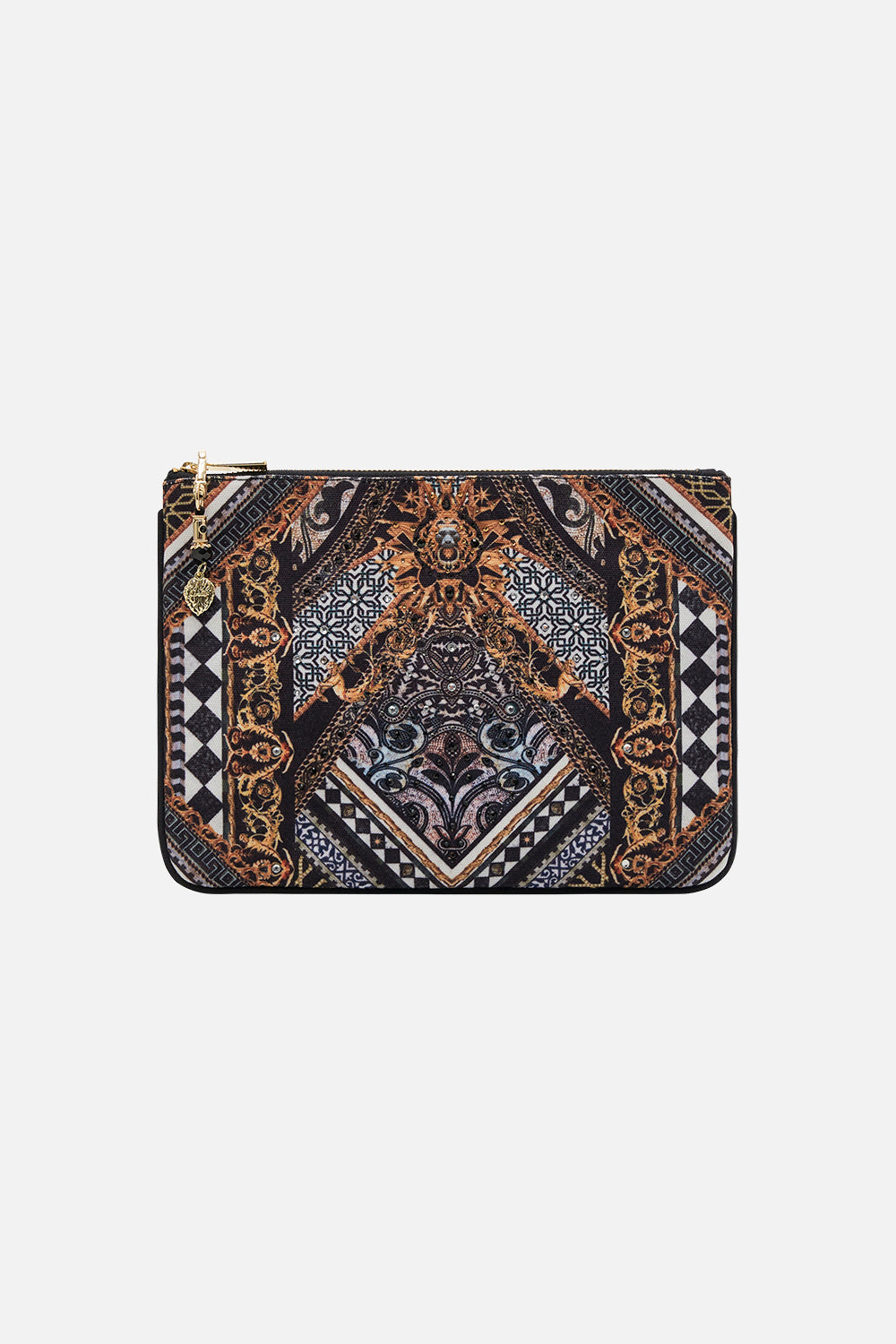 Product view of CAMILLA printed clutch in Look Up Tesoro print