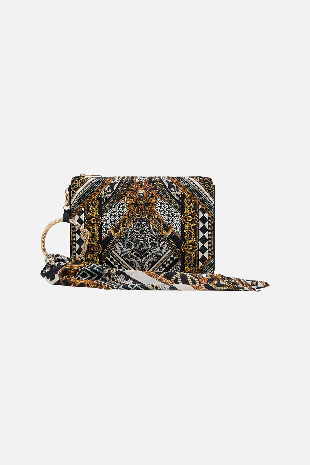 Product view of CAMILLA scarf clutch in Look Up Tesoro print