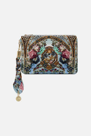 Product view of CAMILLA silk scarf clutch in Letters To Leo print