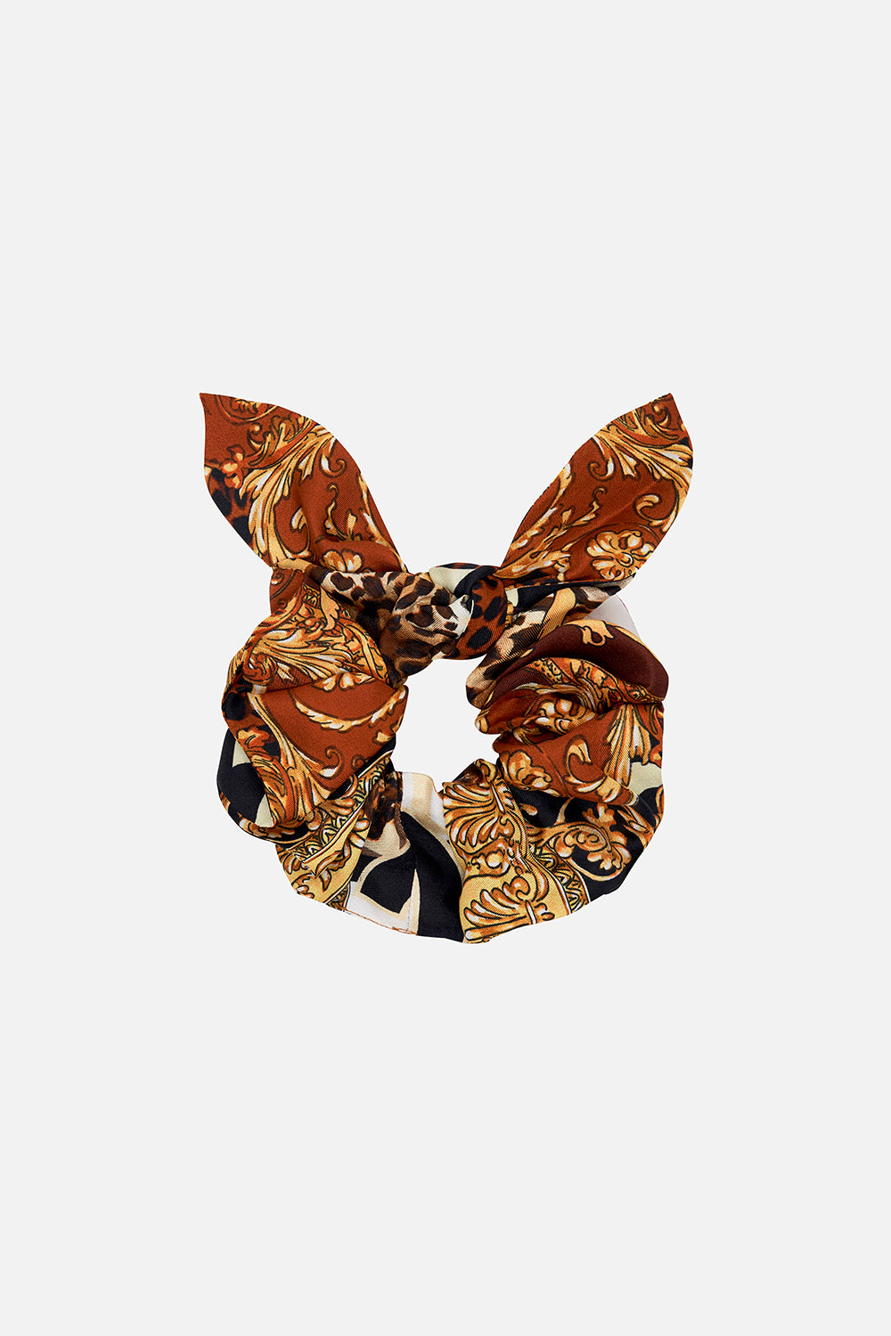 Product view of CAMILLA silk scrunchie in Ciao Palazzo print