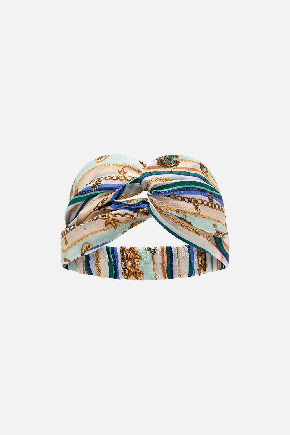 Product view of CAMILLA  silk twist headband in Amalfi Lullaby print