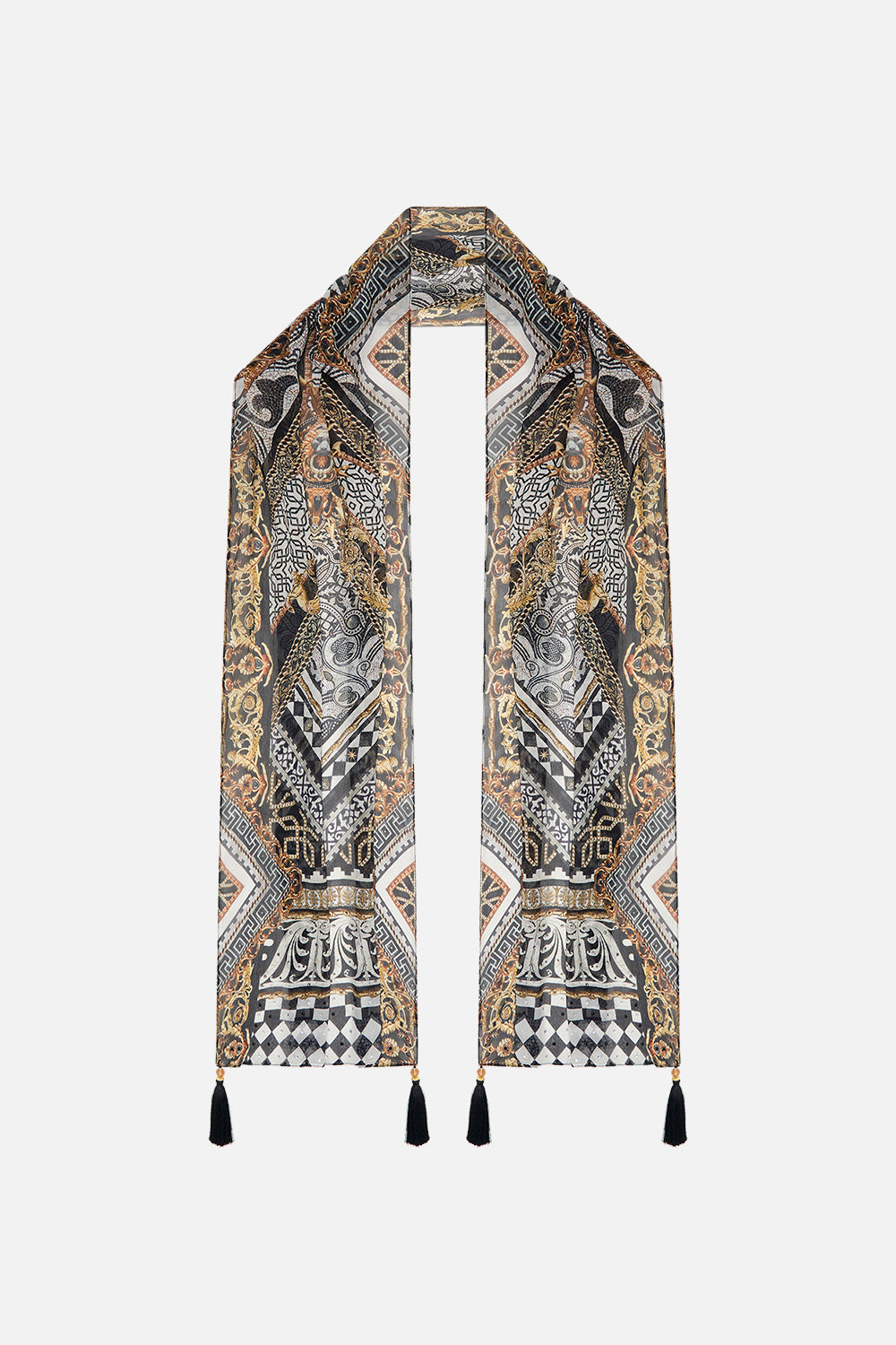 Product view of CAMILLA long silk scarf in Look Up Tesoro print