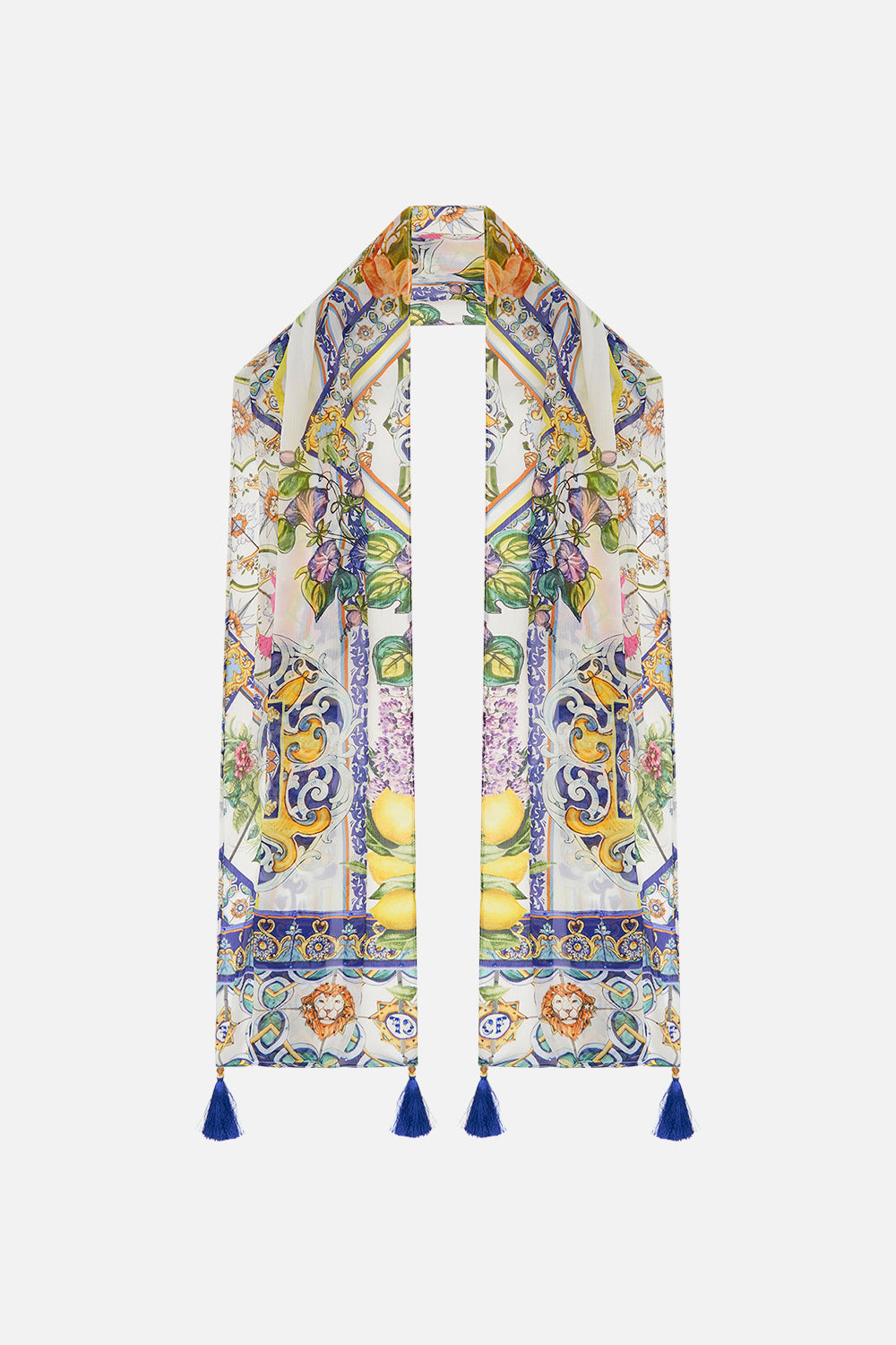 Product view of CAMILLA  long silk scarf in Amalfi Amore print