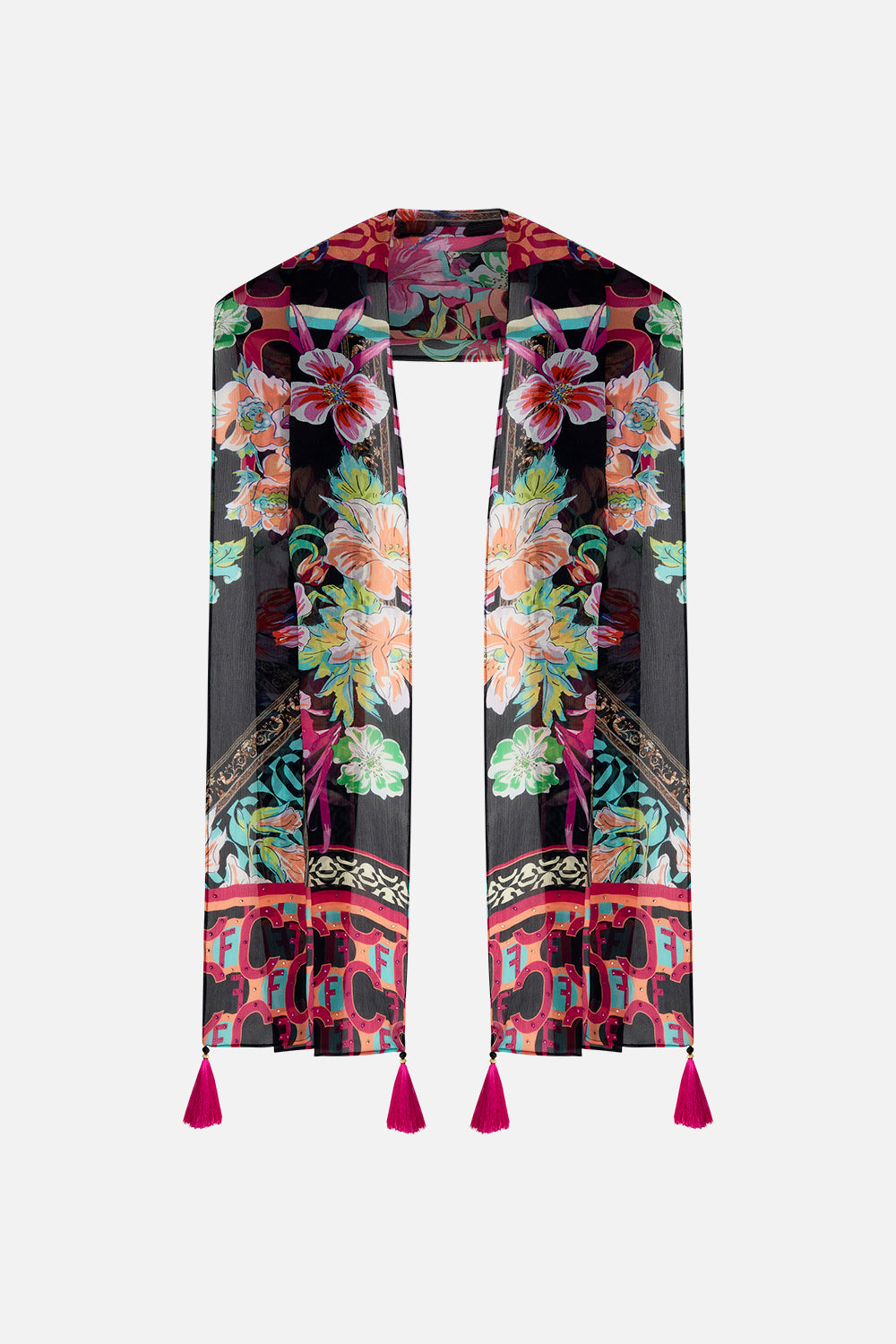 Product view of CAMILLA long silk scarf in Printed Prima Vera floral print