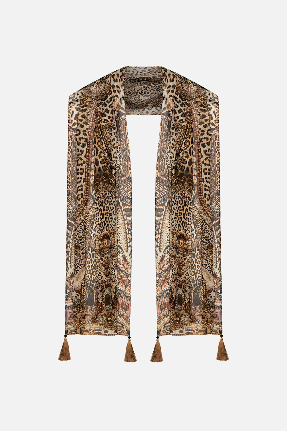 Product view of CAMILLA long leopard print silk scarf in Standing Ovation print 