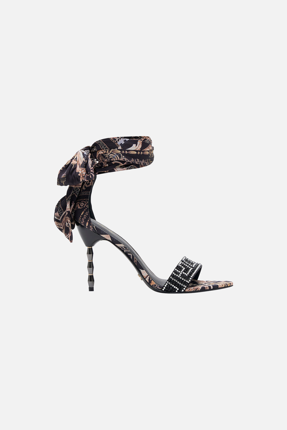 Product view of CAMILLA wrap tie heels in Duomo Dynasty print
