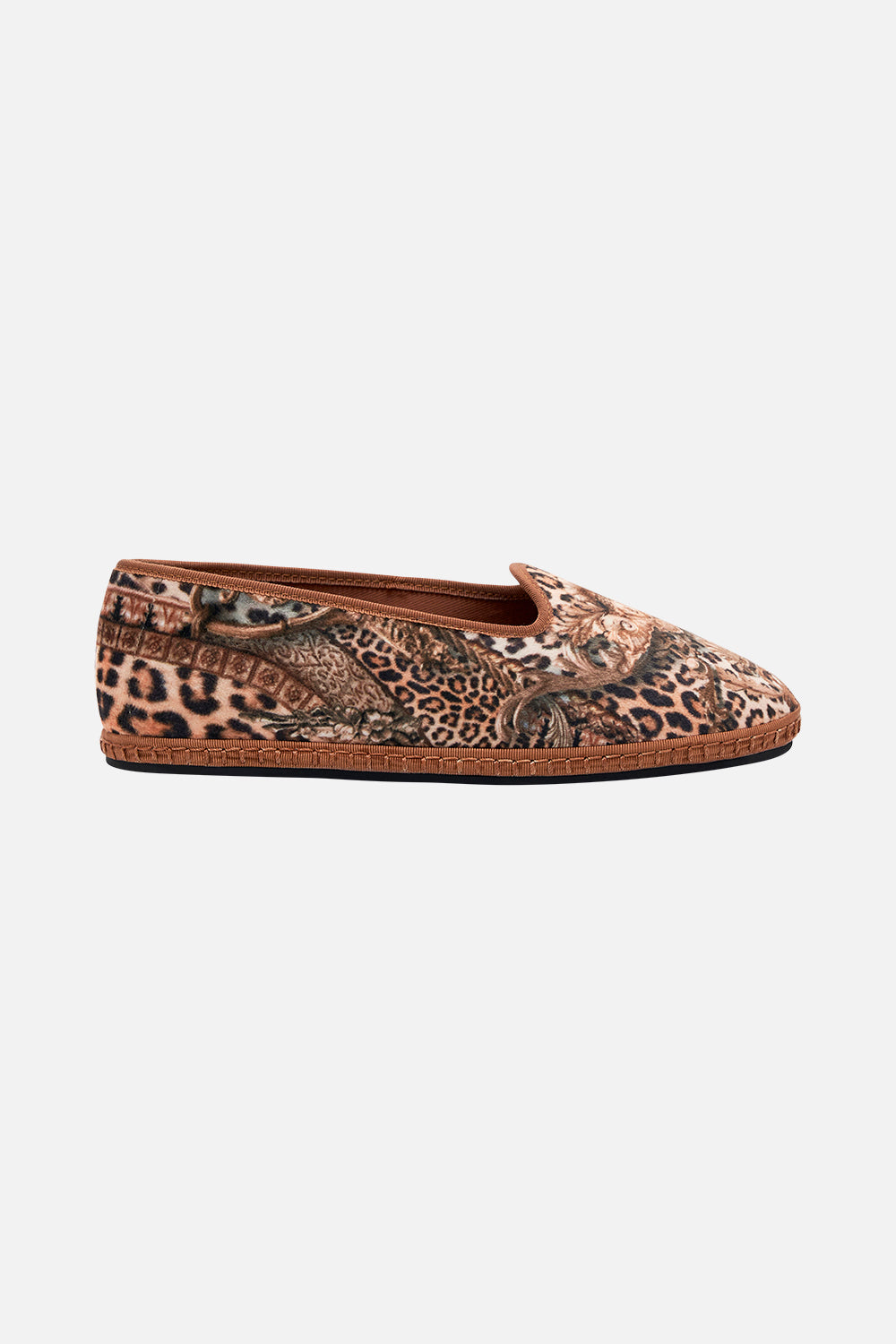 Product view of CAMILLA leopard print slipper in Standing Ovation print 