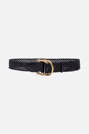 Product view of CAMILLA double D ring leather belt in Black