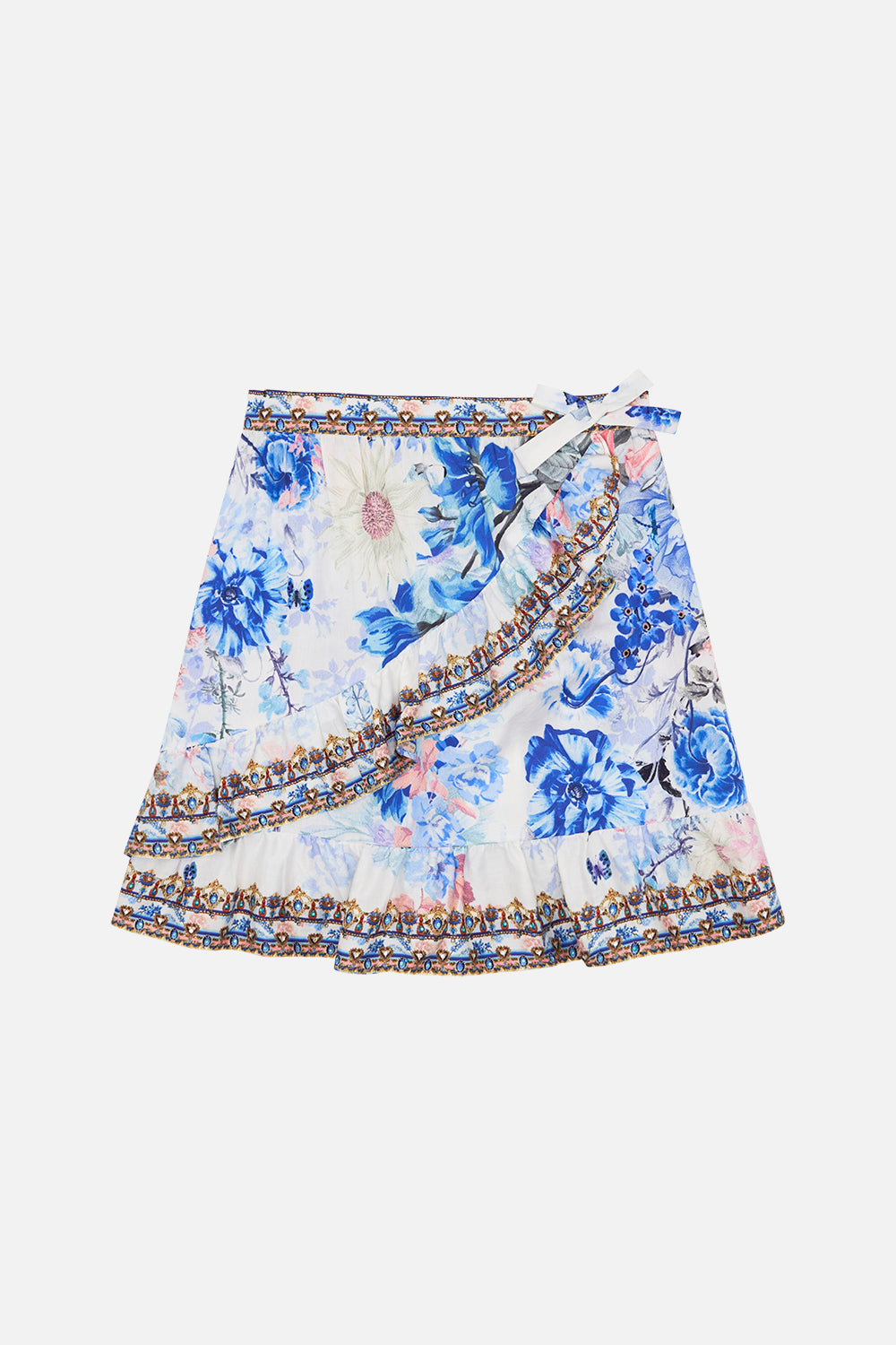 Product view of MILLA BY CAMILLA kids floral wrap skirt in Tuscan Moondance print
